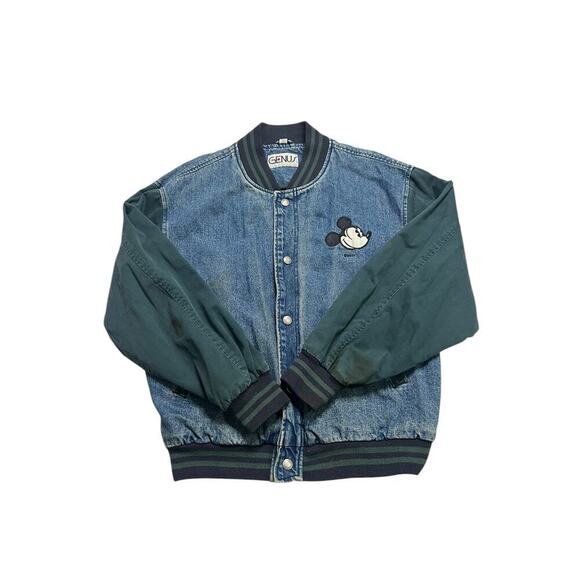 Vintage 90’s GENUS DISNEY Mickey Mouse Bomber Varsity Jacket‎ - Denim Green - M - Picture 3 of 7